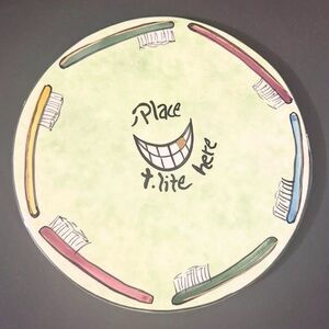 Blue Sky Clay Works~T-lite Candle Plate~Tooth Brushes 2002 6” EUC